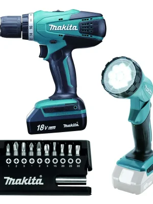 Makita DF457DWLX1 Aku vrtací šroubováks lampou a příslušenstvím Li-ion 18V/1,5Ah