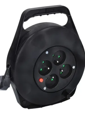 Solight PB21 prodlužovací přívod na bubnu, 4 zásuvky, 10m, černý kabel, 3x 1,5mm2