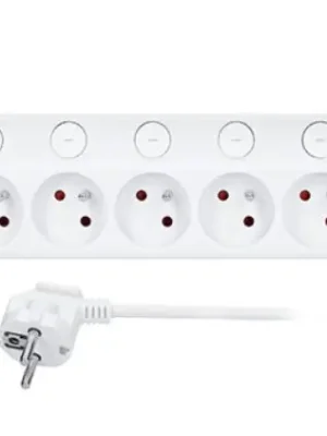 Solight 6z prodlužovací přívod, 2m, 3 x 1mm2, bílý, 6+1 vypínač PP160