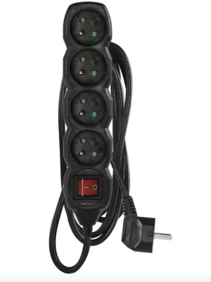 EMOS Prodlužovací kabel 3 m / 4 zásuvky / s vypínačem / černý / PVC / 1,5 mm2