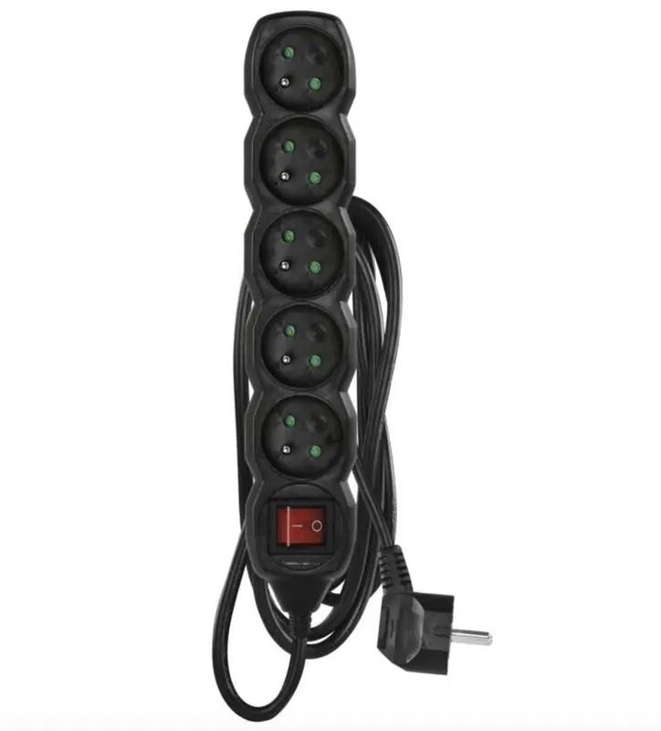 EMOS Prodlužovací kabel 3 m / 5 zásuvek / s vypínačem / černý / PVC / 1,5 mm2