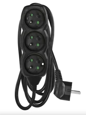 EMOS Prodlužovací kabel 1,5 m / 3 zásuvky / s vypínačem / černý / PVC / 1 mm2