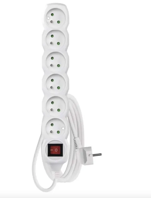 EMOS Prodlužovací kabel 5 m / 6 zásuvek / s vypínačem / bílý / PVC / 1 mm2