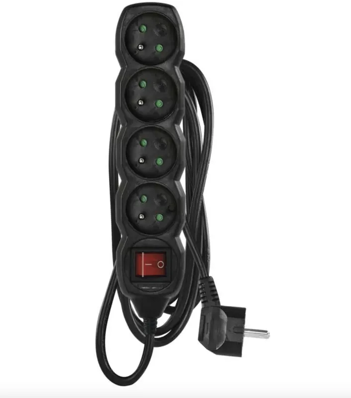 EMOS Prodlužovací kabel 5 m / 4 zásuvky / s vypínačem / černý / PVC / 1 mm2