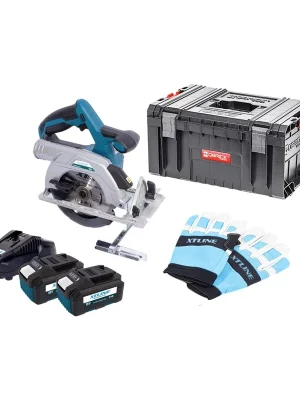 XTLINE Aku kotoučová pila bezuhlíková 18 V, 165 mm + 2 baterie 5.0 Ah + nabíječka 3.5 A + rukavice + box XTline